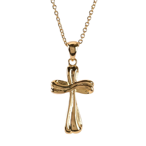 Mobius Bud Cross Necklace, Gold Plated, 18″