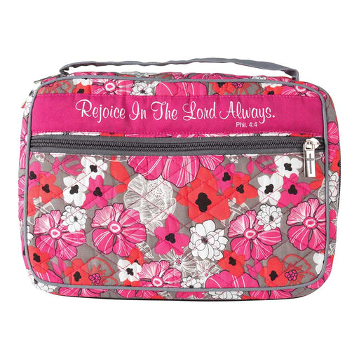 Rejoice in the Lord Quilted Floral Bible Cover, Large