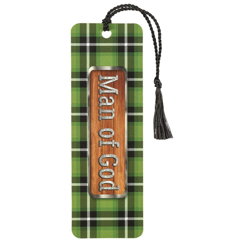 Man of God Green Plaid Tassel Bookmark
