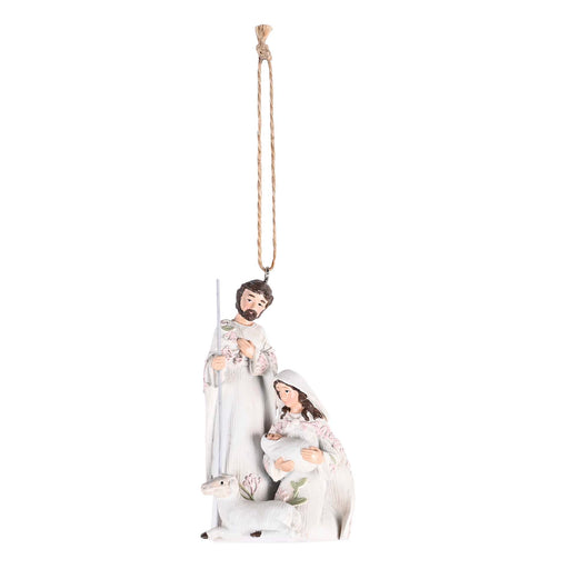 White Holy Family and Lamb Ornament, 3 1/2″