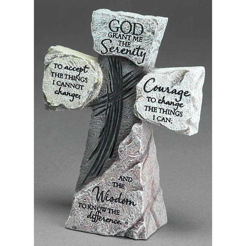 Serenity Prayer Stone-Look Tabletop Cross, 5″
