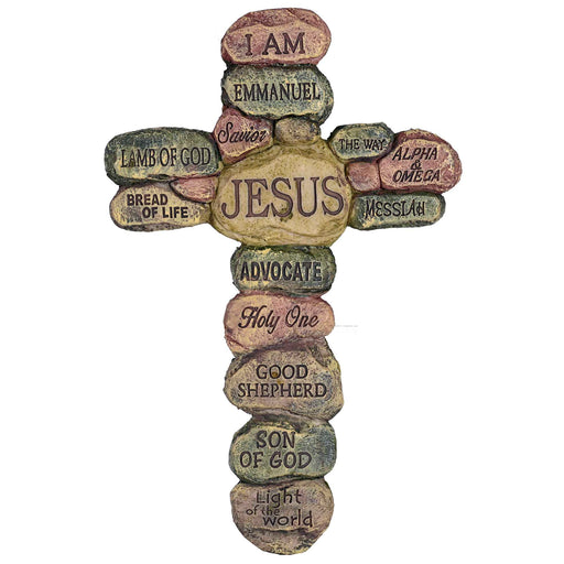 Names of Jesus Stone-Look Wall Cross, 10″