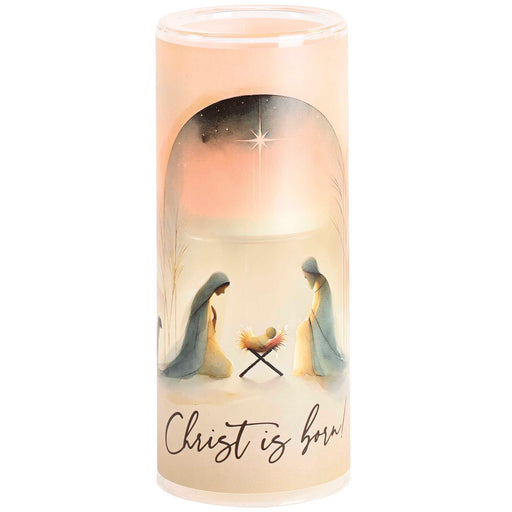 Christ Is Born Glass Nativity Candleholder with LED Candle