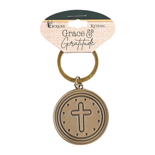 Grace and Gratitude Cross Keyring, Antique Gold Finish