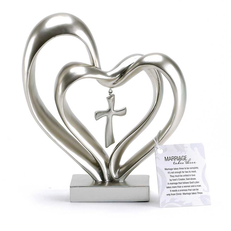 Marriage Takes Three Entwined Hearts Cross Figurine