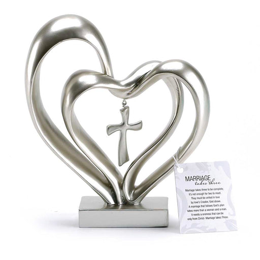 Marriage Takes Three Entwined Hearts Cross Figurine