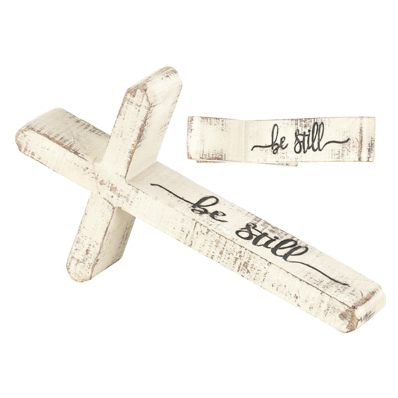 Be Still Slanted Resin Tabletop Cross, 10 Inches