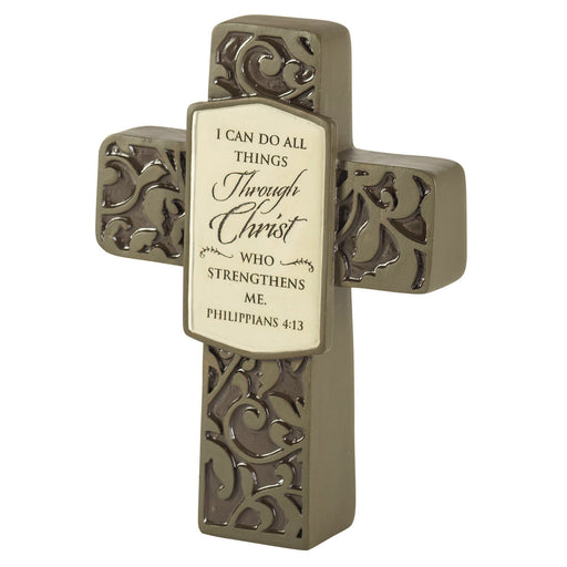 Philippians 4:13 Green Vine Resin Tabletop Cross