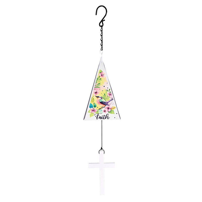 Faith Hope Bird Wind Chime with White Iron Cross Sail