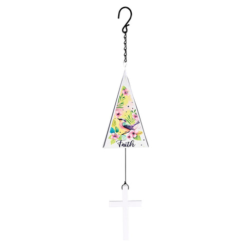 Faith Hope Bird Wind Chime with White Iron Cross Sail