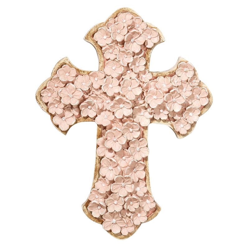 Pink Floral Bloom Resin Wall Cross, 11.5 Inches