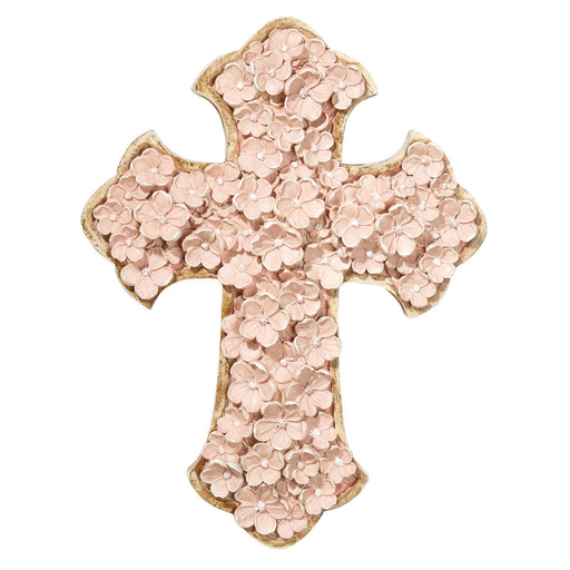 Pink Floral Bloom Resin Wall Cross, 11.5 Inches