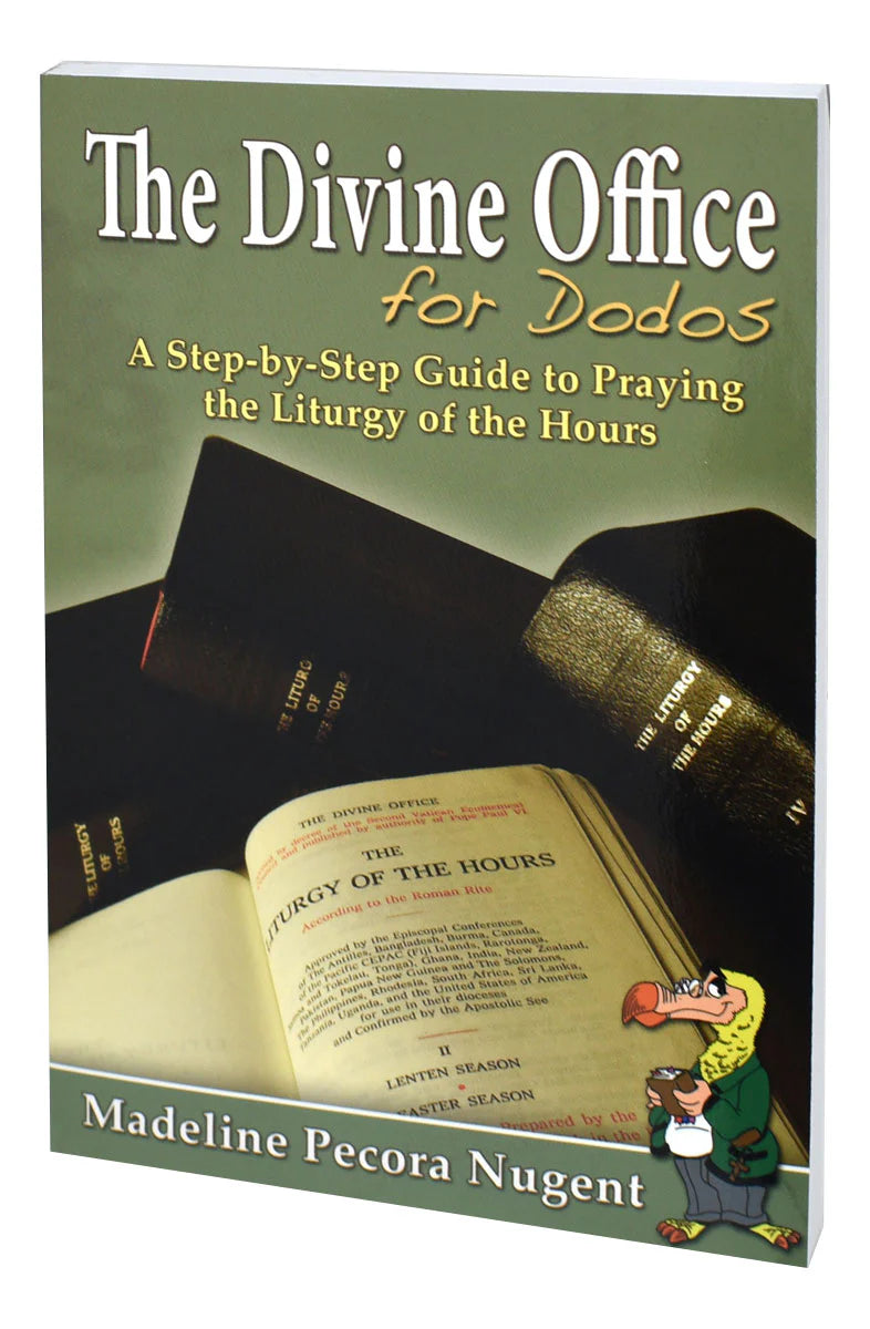 Book titled 'The Divine Office for Dodos' with a green cover and text.