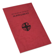 Red book titled 'The Liturgy of the Hours Supplement' with a black cross symbol on a white background