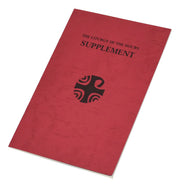 Red book titled 'The Liturgy of the Hours Supplement' with a black cross symbol on a white background