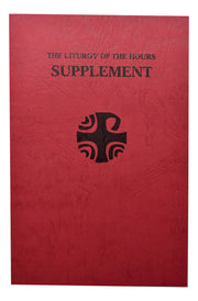 Red book cover with black text and symbol, titled 'The Liturgy of the Hours Supplement'.