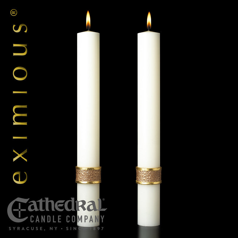 Evangelium matching complementing altar candle, sold as a pair by Cathedral