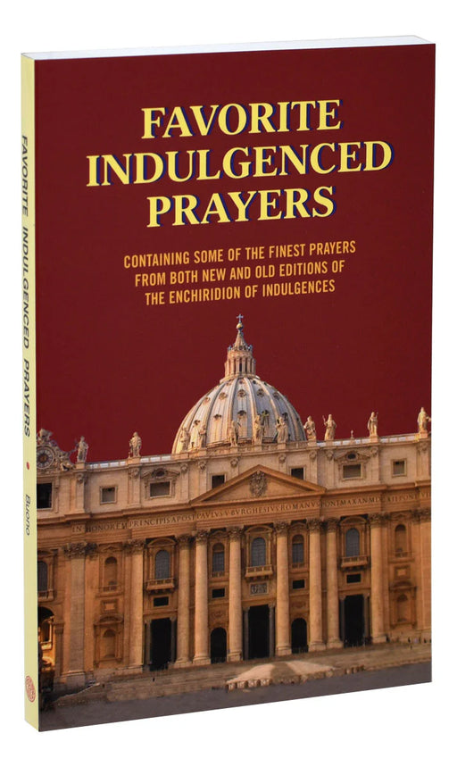 Book titled 'Favorite Indulged Prayers' with a cathedral image on the cover