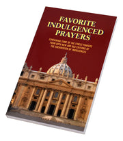 Book titled 'Favorite Indulged Prayers' with a cathedral image on the cover