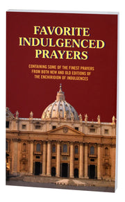 Book titled 'Favorite Indulged Prayers' with a cathedral image on the cover