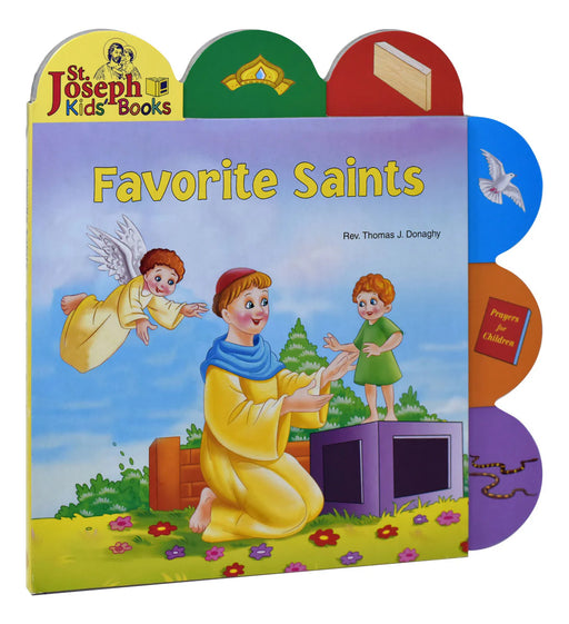 Children's book titled 'Favorite Saints' by St. Joseph Kids Books with colorful cover and illustrations.