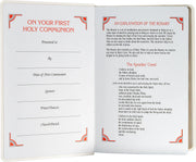 Open book with religious text and forms on a white background