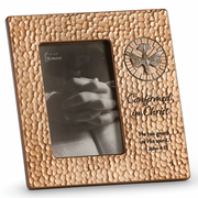 Gold finish Confirmation photo frame with textured surface and religious text.