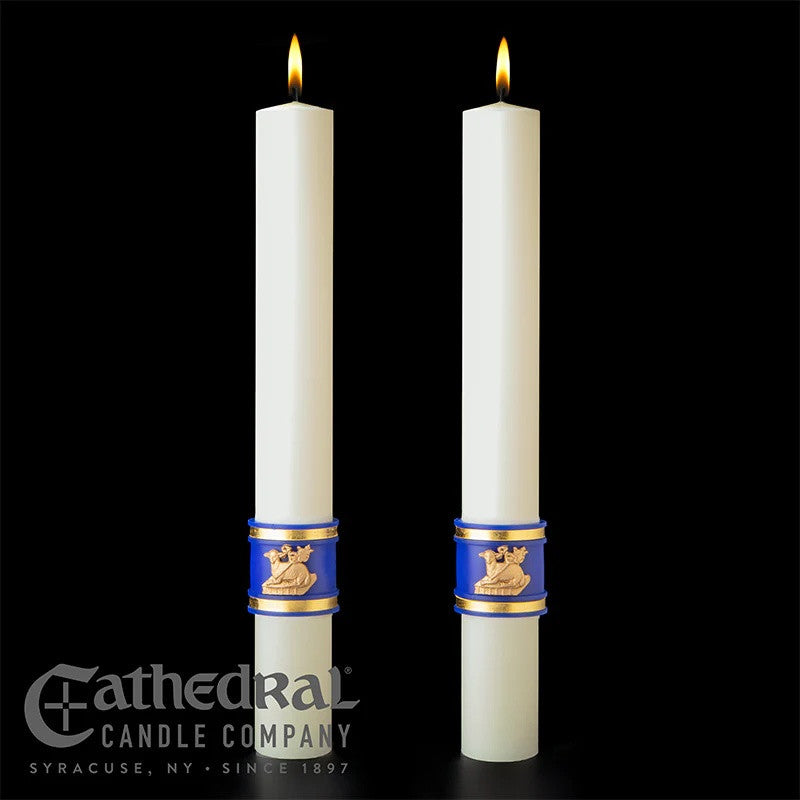 Holy Eucharist matching complementing altar candle, sold as a pair by Cathedral