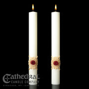 Holy Trinity matching complementing altar candle, sold as a pair by Cathedral