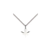 Silver Holy Spirit pendant on a chain against a white background
