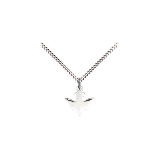 Silver Holy Spirit pendant on a chain against a white background