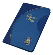 Blue book cover with 'The Imitation of Mary' text on a white background