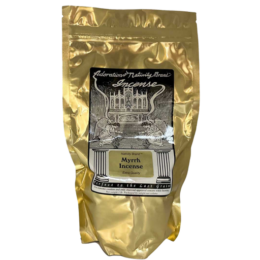 Gold packaging of Adoration's Natively Brewed Incense with a black label on a white background