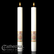 Investiture matching complementing altar candle, sold as a pair by Cathedral