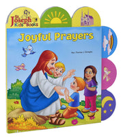 Children's book titled 'Joyful Prayers' by St. Joseph Kids Books with illustrations of a woman and children outdoors.