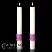 Jubilation matching complementing altar candle, sold as a pair by Cathedral