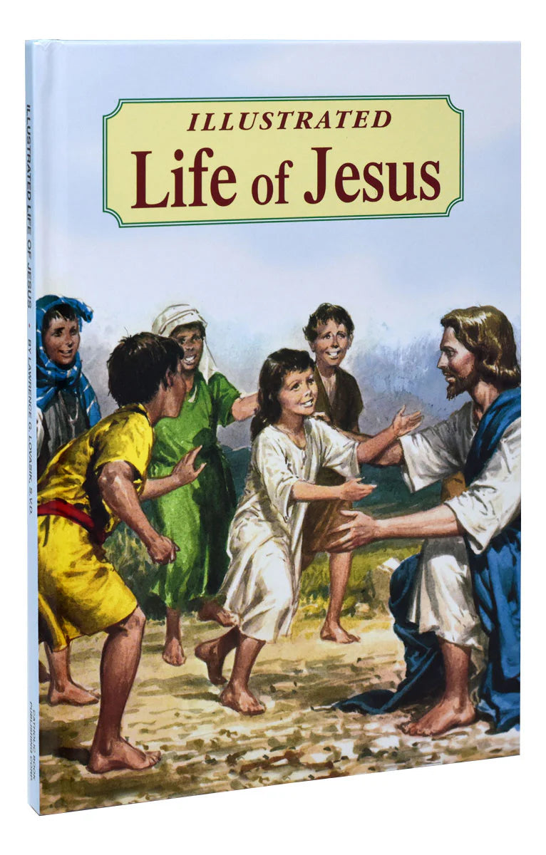 Book cover of 'Illustrated Life of Jesus' with a scene of Jesus interacting with children.