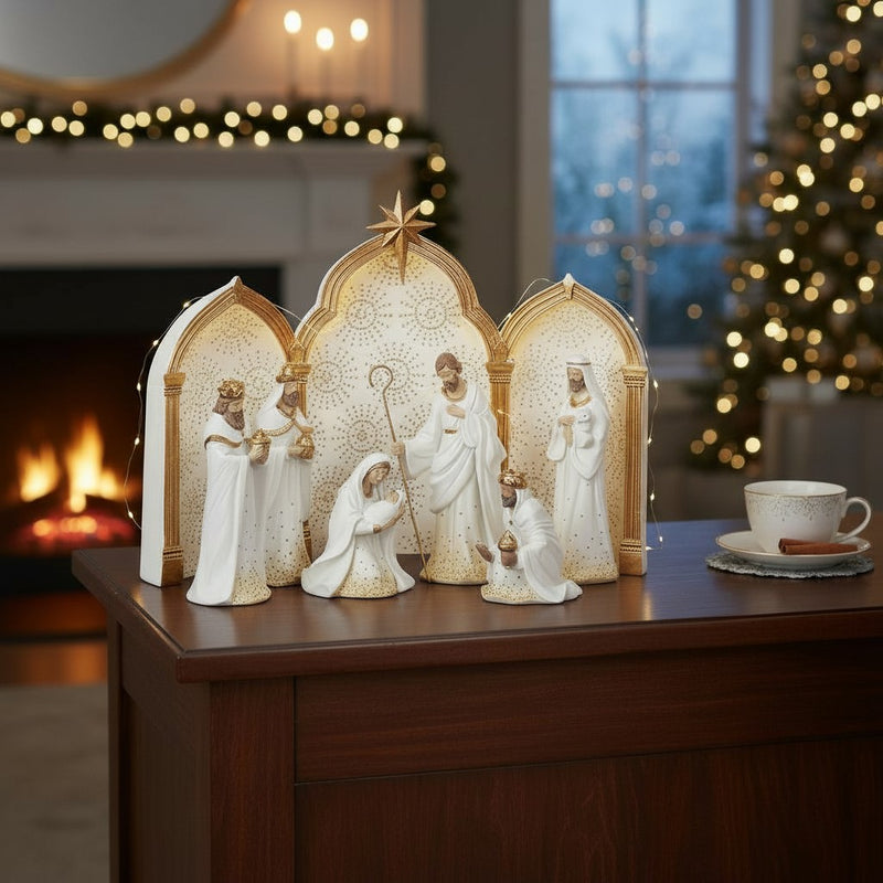 Nativity with Triptych Backdrop 11.25" 9pc set