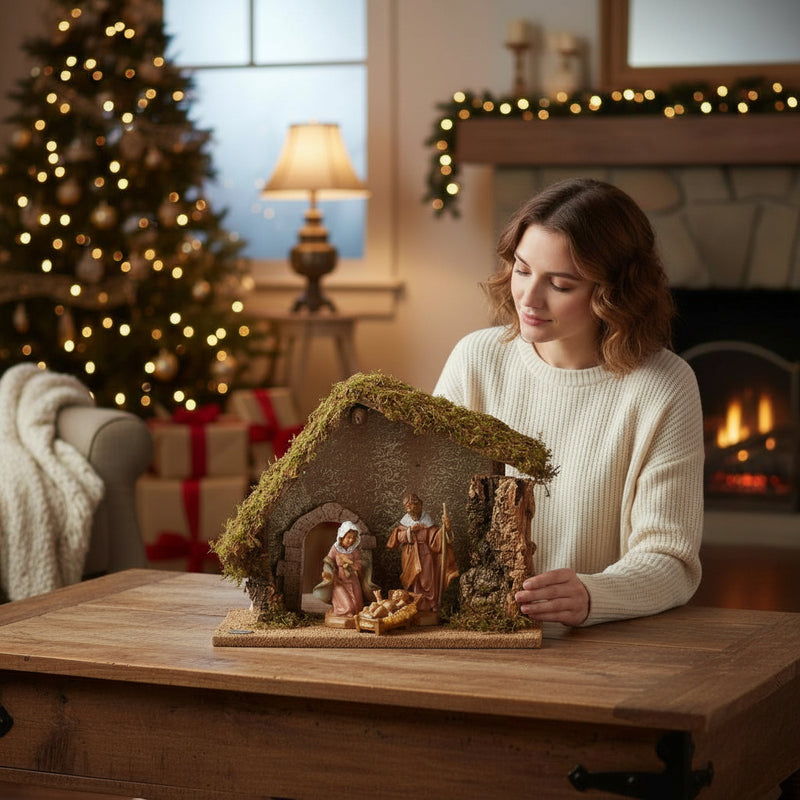 3 Figure Nativity Set with Italian Stable 5"