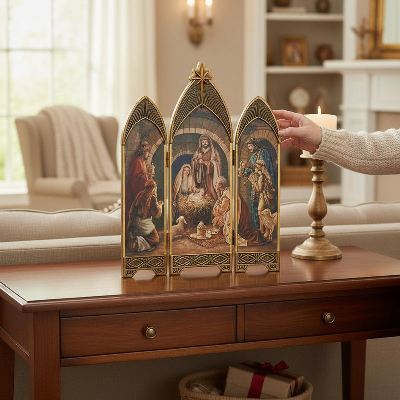 Nativity Triptych with Oil Paint Look 28"H