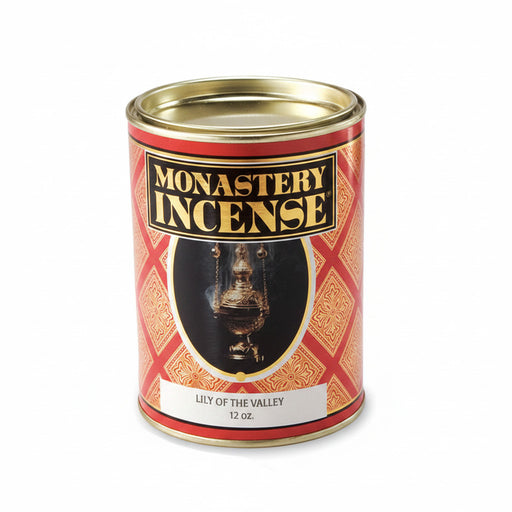 Monastery Incense canister with decorative label on a white background