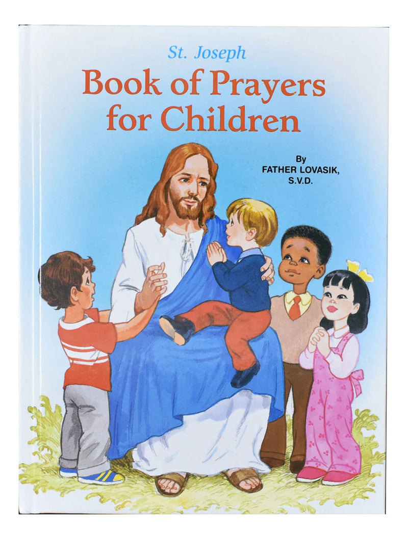 Book titled 'St. Joseph Book of Prayers for Children' with a colorful cover featuring Jesus and children.