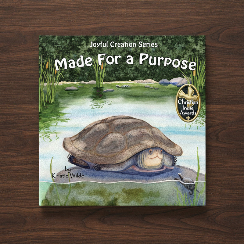 Book cover of 'Made For a Purpose' with a turtle illustration on a wooden surface