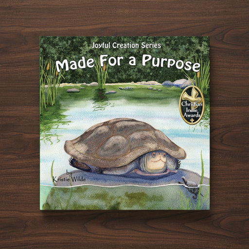 Book cover of 'Made For a Purpose' with a turtle illustration on a wooden surface