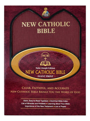 New Catholic Bible cover with maroon and gold design