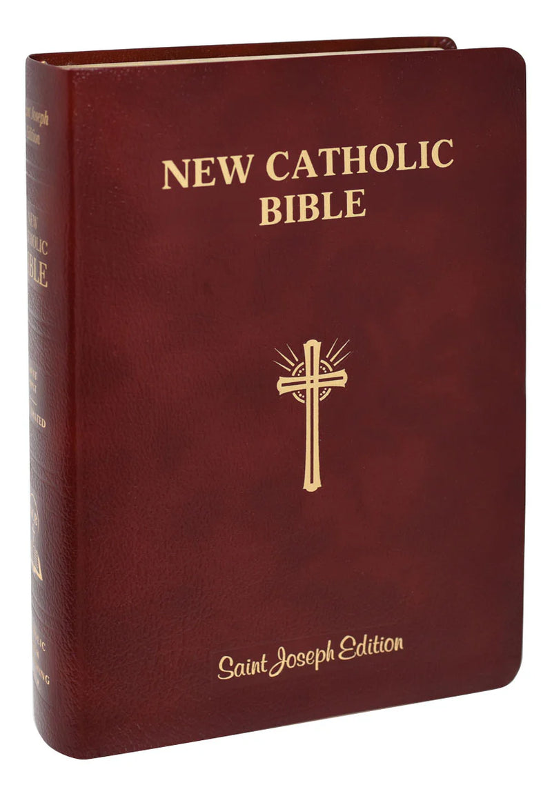 New Catholic Bible with cross symbol on a white background