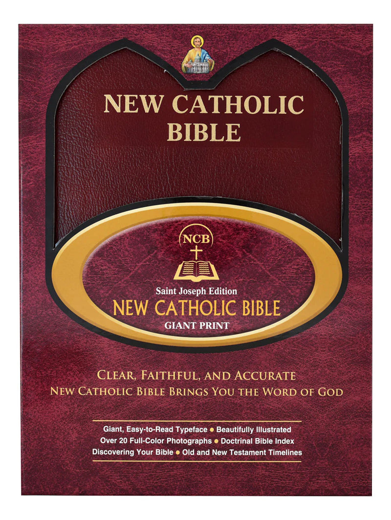 New Catholic Bible cover with maroon and gold design