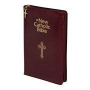 Maroon Bible cover with gold cross and text on a white background