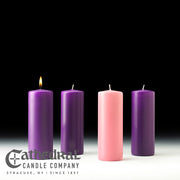 Cathedral stearine church Advent candle set, 3", 8", 3 Purple, 1 Rose