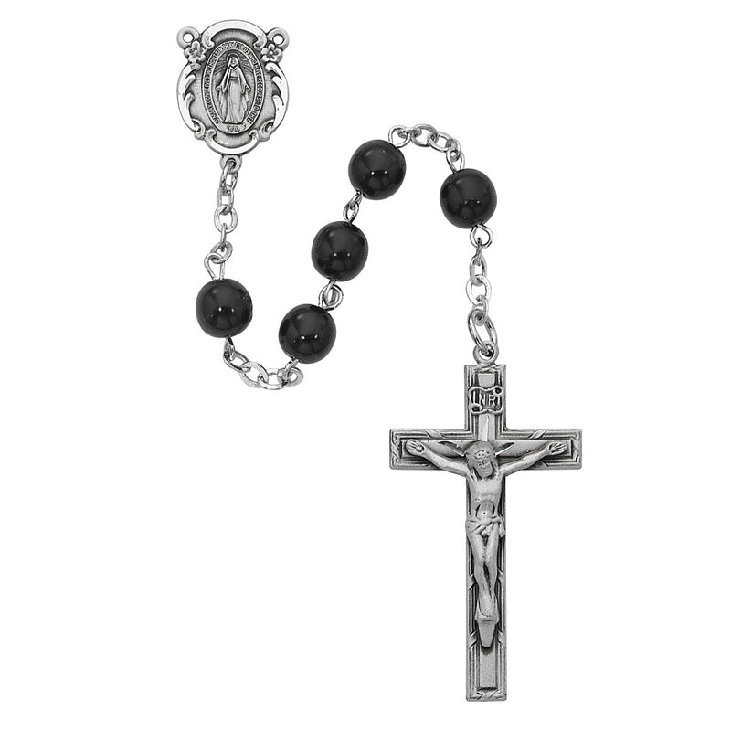 Black Glass Miraculous Rosary with Sterling Silver Crucifix